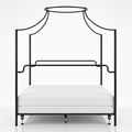 The Trinity Hand-Forged Halo Canopy Bed — front view showing floating halo canopy, curved arms and industrial obsidian powder coat finish